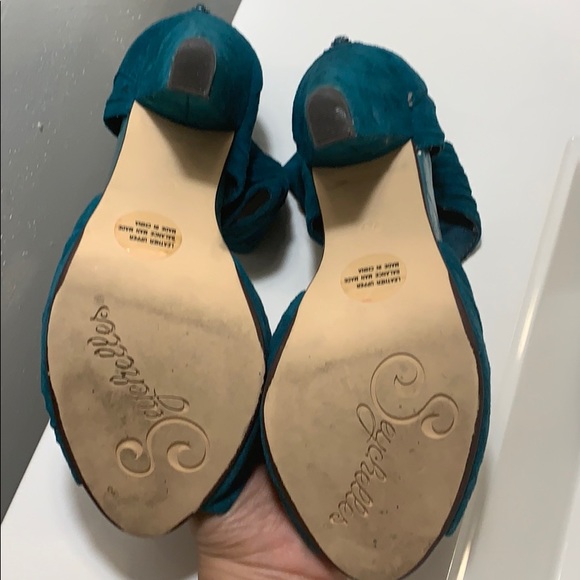 Heel booties dark aqua suede size 7.5 - Picture 5 of 5